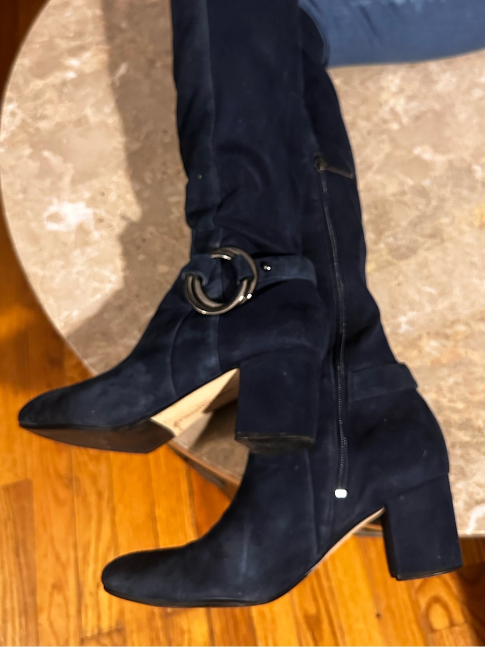 Karl Lagerfeld - Navy Suede Over-the-Knee Block Heel Boots - Picture 10 of 10